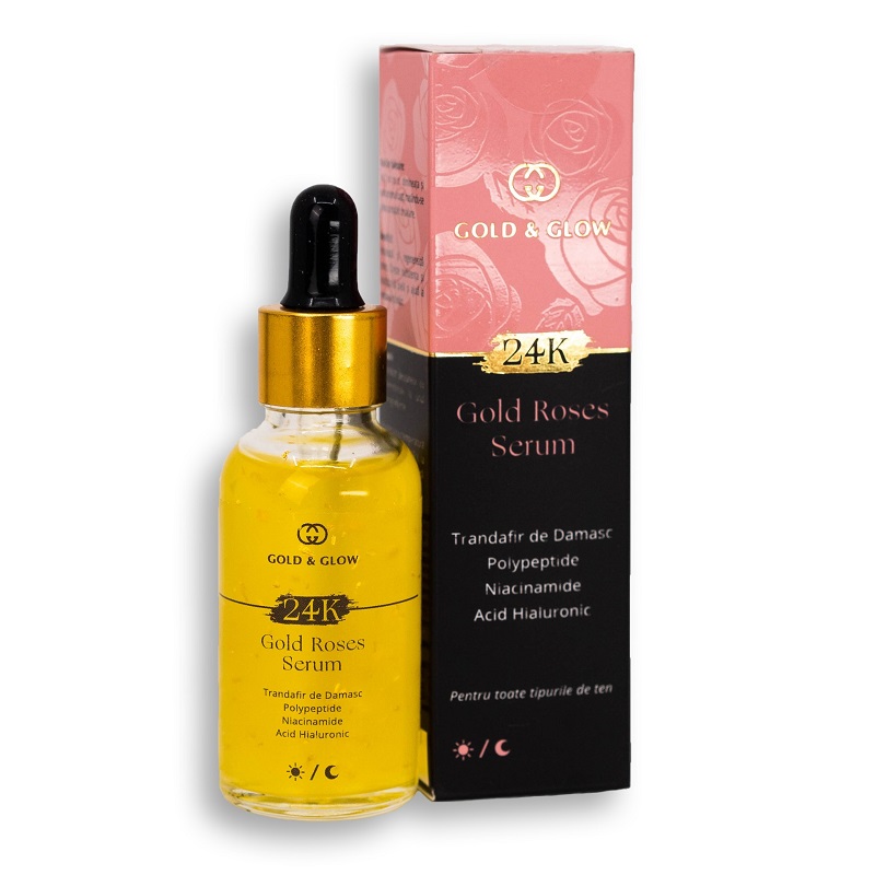 Ser hidratant si regenerant impotriva ridurilor 24k Gold Roses, 30 ml, Gold & Glow