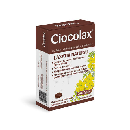 Laxativ natural cu glazura de ciocolata Ciocolax, 12 comprimate masticabile, Labormed 617238