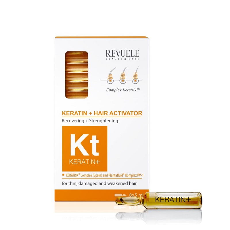 Tratament Keratin+Hair Activator pentru recuperarea si intarirea parului, 8x5 ml, Revuele