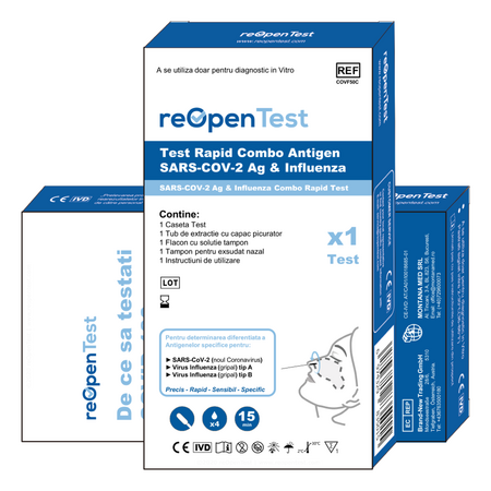 Test Rapid Combo Gripa si Antigen SARS-COV-2 Ag, 1 bucata, Montana Med 664658