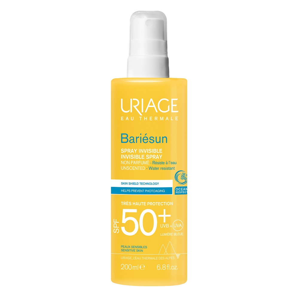 Spray invizibil fara parfum pentru protectie solara Bariesun, SPF 50+, 200 ml, Uriage