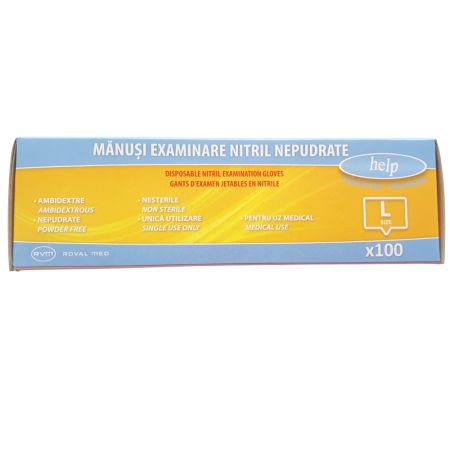 Manusi de examinare din nitril nepudrate marimea L, 100 buc, Help 705920
