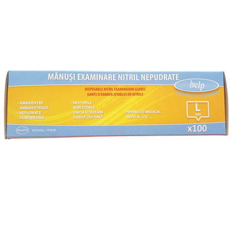 Manusi de examinare din nitril nepudrate marimea L, 100 buc, Help 705920