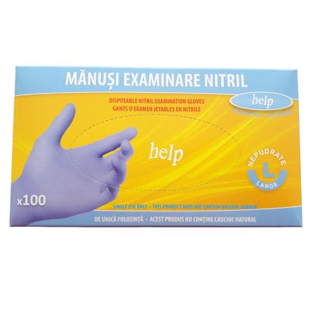 Manusi de examinare din nitril nepudrate marimea L, 100 buc, Help