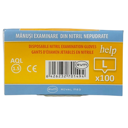 Manusi de examinare din nitril nepudrate marimea L, 100 buc, Help 705921