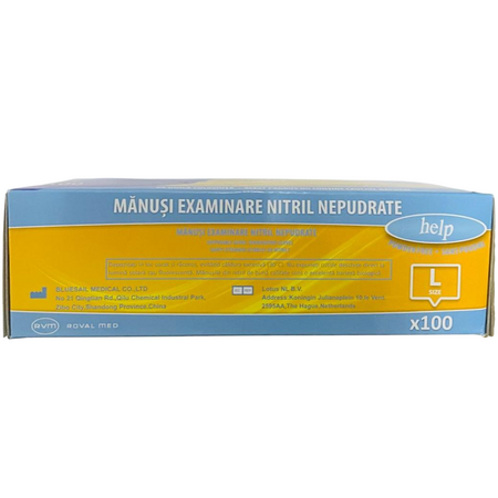 Manusi de examinare din nitril nepudrate marimea L, 100 buc, Help 705919