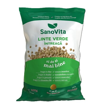 Linte verde intreaga, 500 g, Sanovita