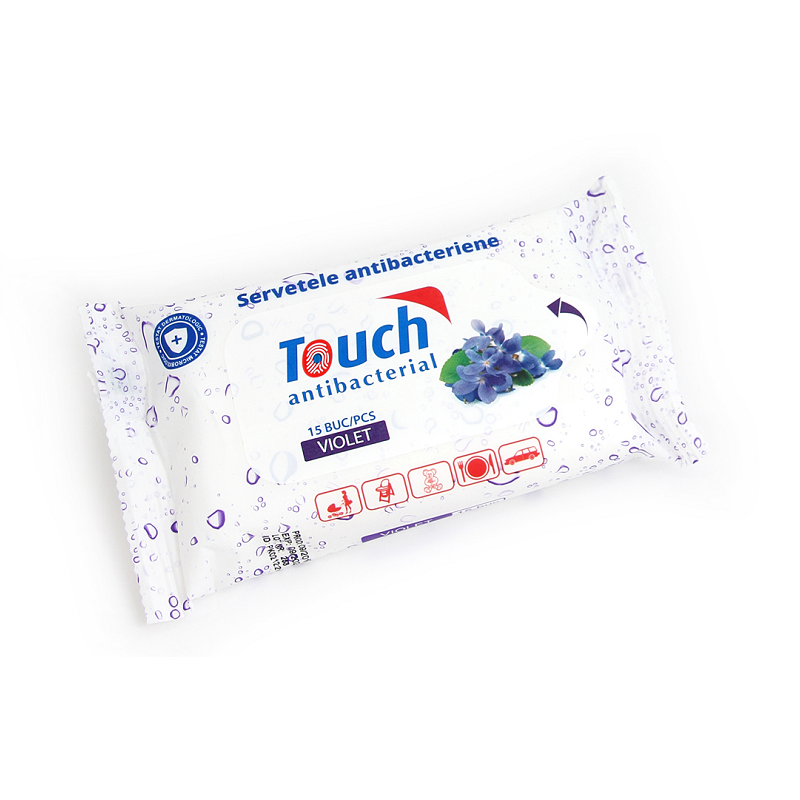 Servetele umede antibacteriene Violet, 15 bucati, Touch