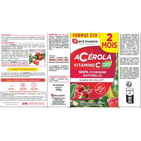 Acerola Vitamina C, 60 comprimate masticabile, Forte Pharma 705360