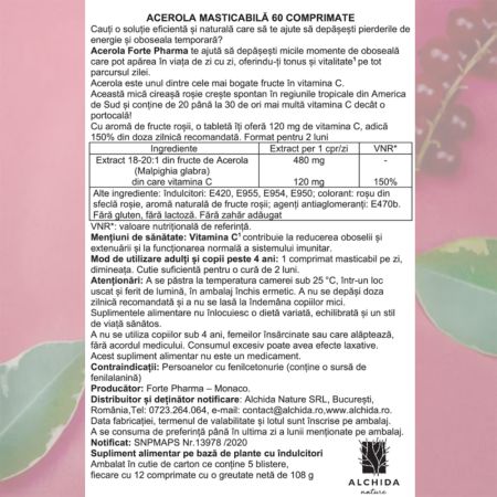 Acerola Vitamina C, 60 comprimate masticabile, Forte Pharma 705361