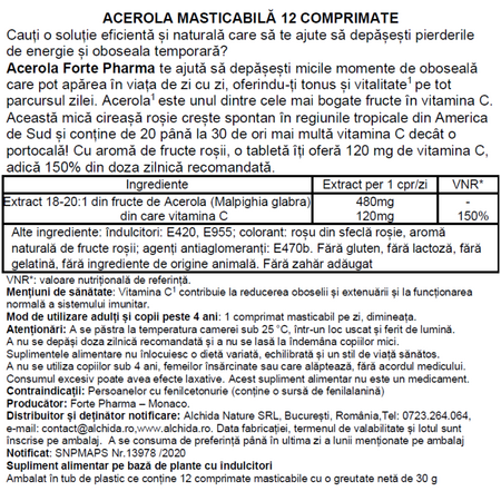 Acerola Vitamina C, 12 comprimate, Forte Pharma 705345