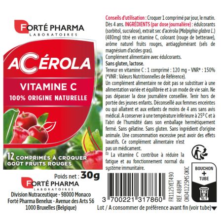 Acerola Vitamina C, 12 comprimate, Forte Pharma 705344
