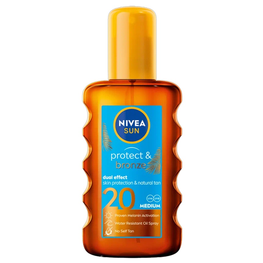 Ulei spray pentru corp cu protectie solara SPF 20 Protect & Bronze, 200 ml, Nivea Sun