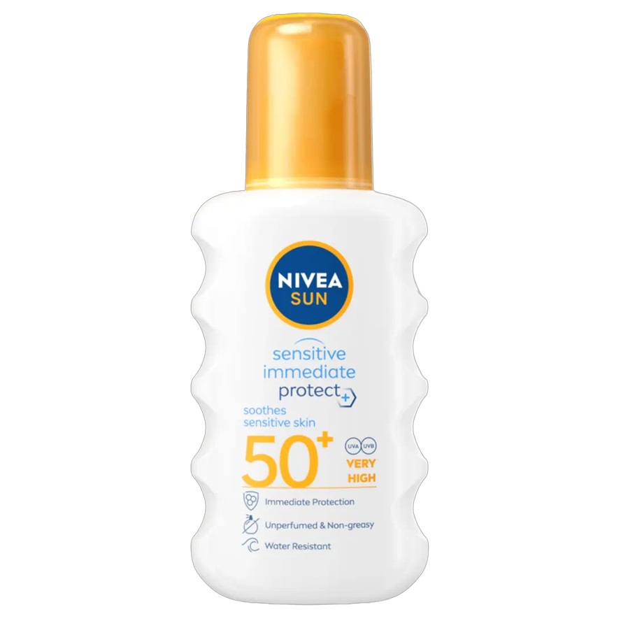Spray pentru corp cu protectie solara SPF 50+ Sensitive Protect, 200 ml, Nivea Sun