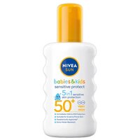 Spray cu protectie solara SPF 50+ pentru copii Sensitive Protect, 200 ml, Nivea Sun