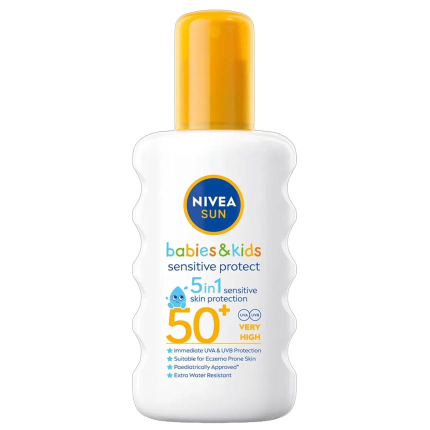 Spray cu protectie solara SPF 50+ pentru copii Sensitive Protect, 200 ml, Nivea Sun