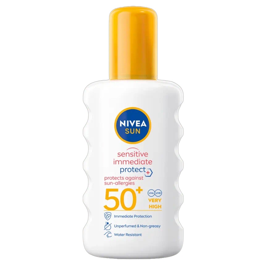 Spray pentru protectie solara cu SPF 50+ Sensitive Immediate Protection Sun Allergy, 200 ml, Nivea Sun