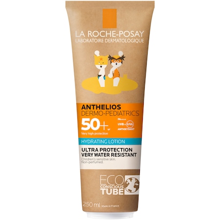 Lotiune hidratanta cu protectie solara SPF 50+ de fata si corp Anthelios Dermo Pediatrics Eco Tube, 250 ml, La Roche-Posay