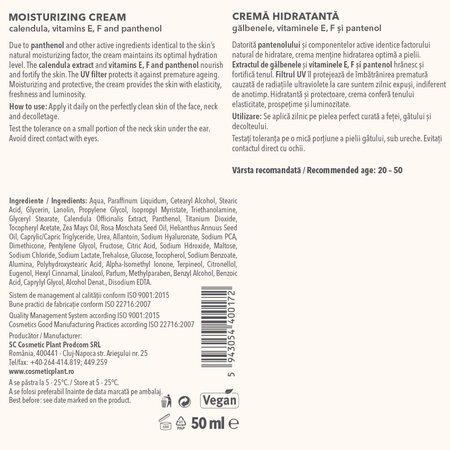 Crema hidratanta cu galbenele pentru ten uscat Essential, 50 ml, Cosmetic Plant 712338