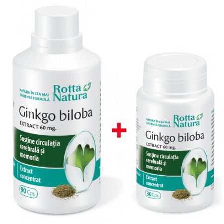 Pachet Gingkgo Biloba extract, 60 mg, 90 + 30 capsule, Rotta Natura