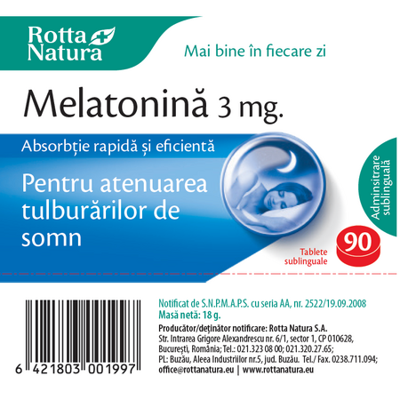 Melatonina, 3 mg, 90 tablete, Rotta Natura 598203