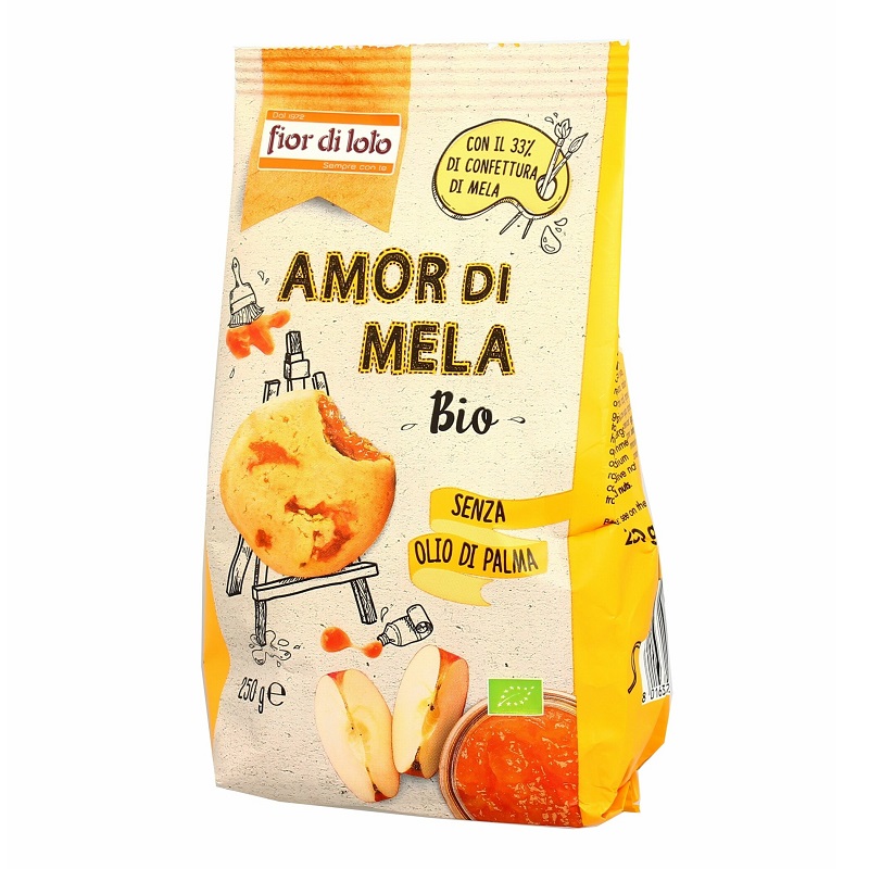 Biscuiti eco din grau cu umplutura de mere Amor di Mela, 250 g, Fior di Loto