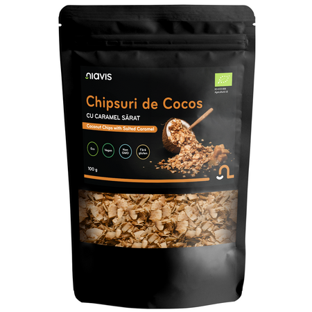 Chipsuri Eco de cocos cu caramel sarat, 100g, Niavis