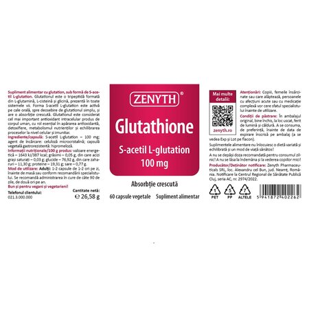 Glutathione, 60 capsule, Zenyth : Farmacia Tei online