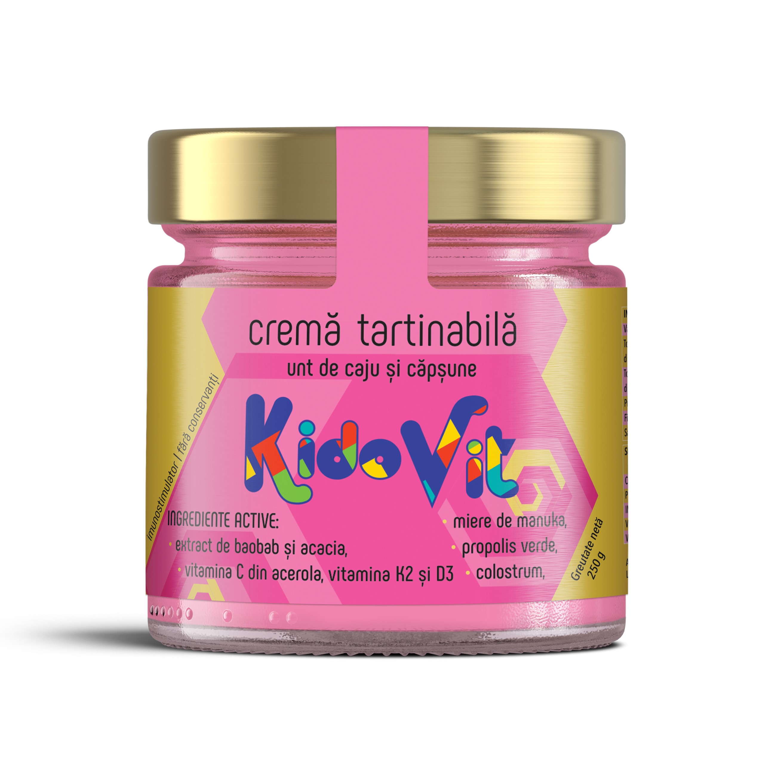 Crema tartinabila cu caju, capsuni, boabab, acacia, KidoVit, 250 g, Remedia