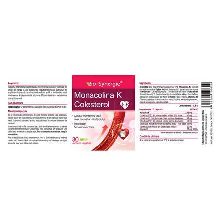 Monacolina K  Colesterol, 30 capsule vegetale, Bio Synergie 705927