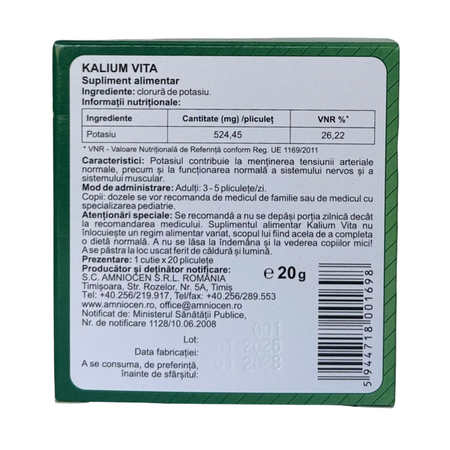 Kalium Vita, 1000 mg, 20 plicuri, Amniocen 701475