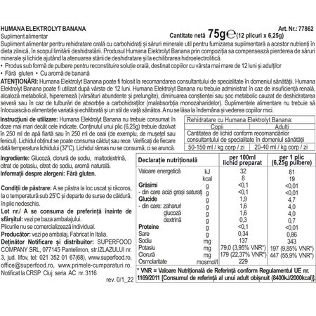 Electroliti cu aroma de banana Elektrolyt, 75 g, Humana 704290