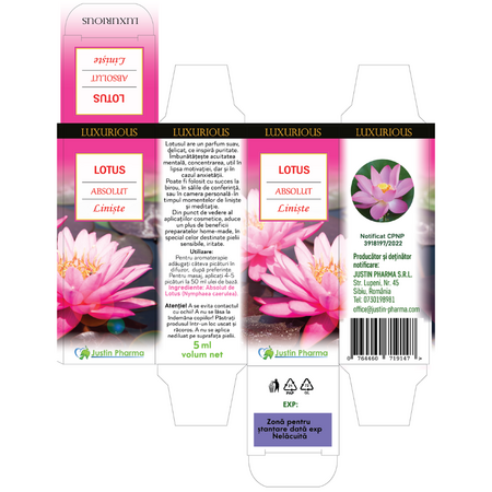 Ulei absolut de Lotus Liniste Luxurious, 5 ml, Justin Pharma 727256