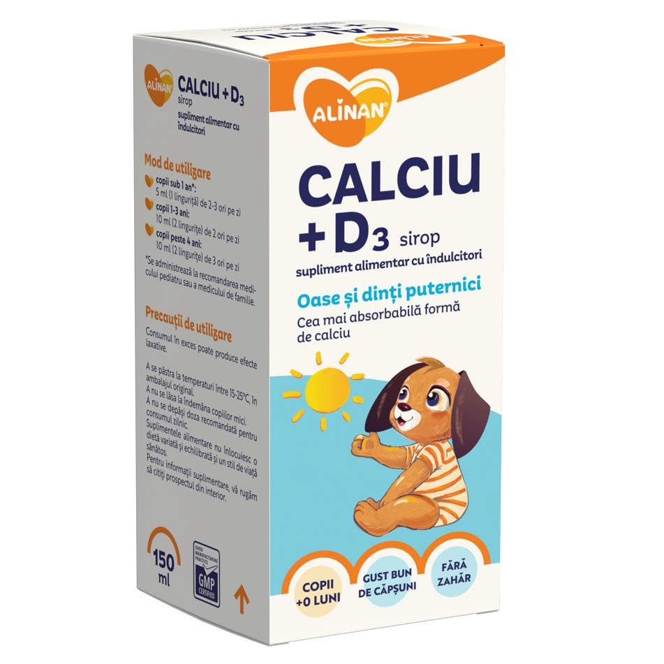 Calciu + Vitamina D3 sirop Alinan, 150 ml, Fiterman Pharma