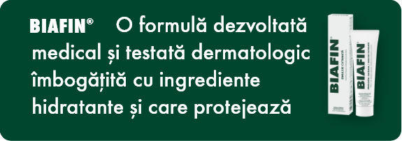 Biafin O formulă dezvoltată medical și testată dermatologic &icirc;mbgățită cu ingrediente hidratante și care protejează