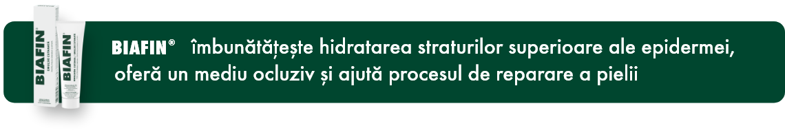 BIAFIN &icirc;mbunătățește hidratarea straturilor superioare ale epidermei,oferă un mediu ocluziv și ajută procesul de reparare a pielii