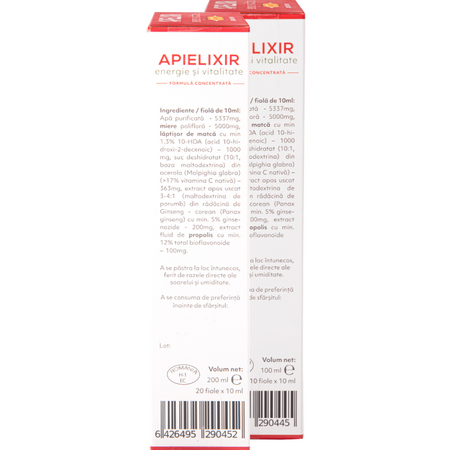 Energie si vitalitate Apielixir, 20 + 10 fiole x 10 ml, Albina Carpatina 723454