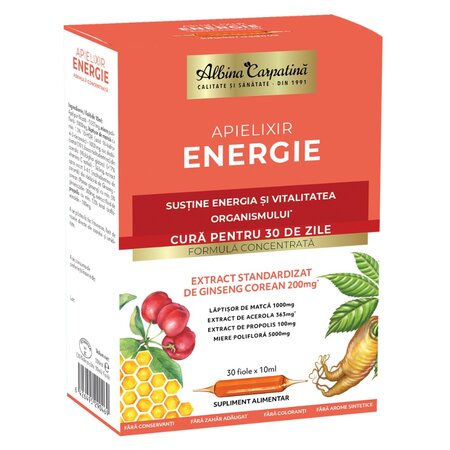 Energie si vitalitate Apielixir, 30 fiole x 10 ml, Albina Carpatina