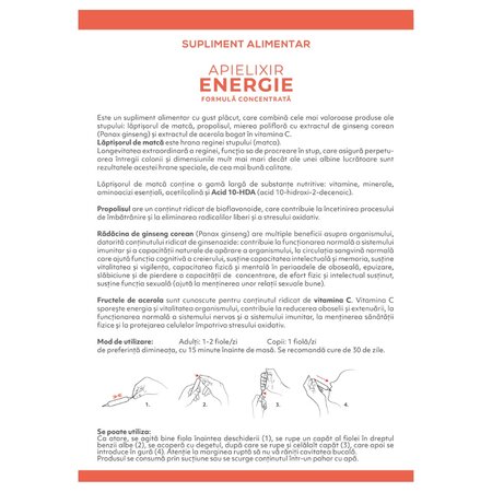 Energie si vitalitate Apielixir, 30 fiole x 10 ml, Albina Carpatina 753740