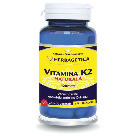 Vitamina K2 MK7 naturala 120mcg, 60 capsule, Herbagetica
