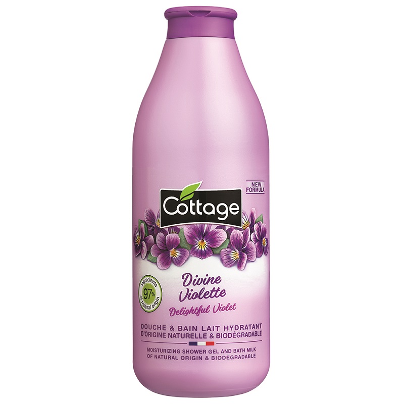 Gel de dus si lapte de baie Divine Violette, 750 ml, Cottage