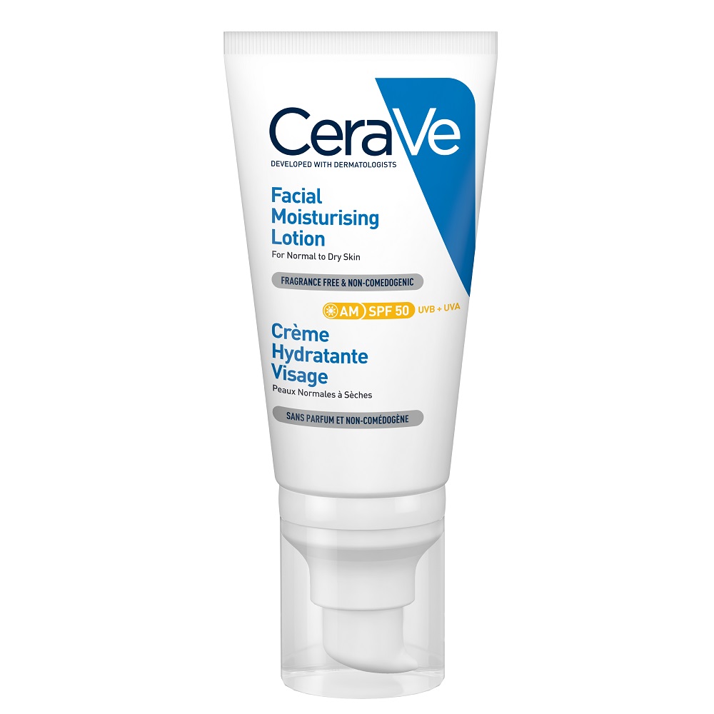 Crema hidratanta pentru ten normal-uscat cu SPF 50, 52 ml, CeraVe