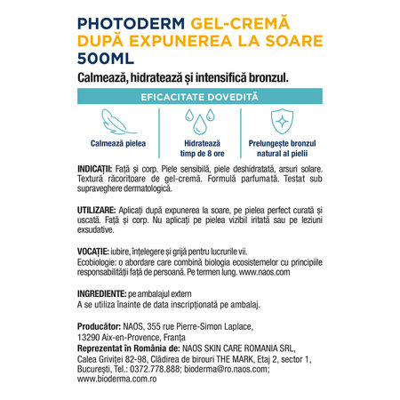 Gel-crema dupa expunerea la soare Photoderm, 500 ml, Bioderma 736578