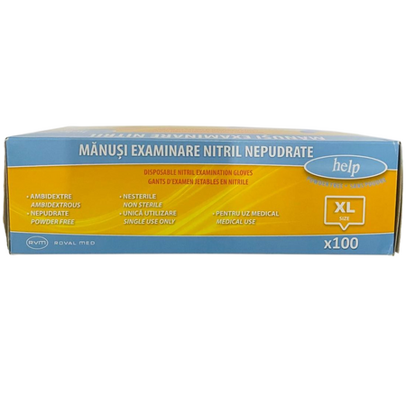 Manusi de examinare din nitril nepudrate, marimea XL, 100 bucati, Help 705925
