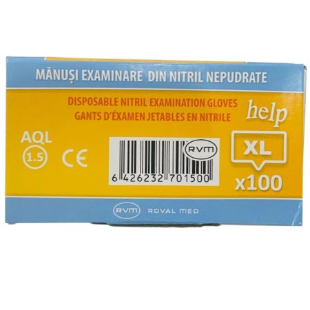 Manusi de examinare din nitril nepudrate, marimea XL, 100 bucati, Help 705926