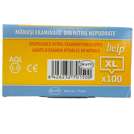 Manusi de examinare din nitril nepudrate, marimea XL, 100 bucati, Help 705926