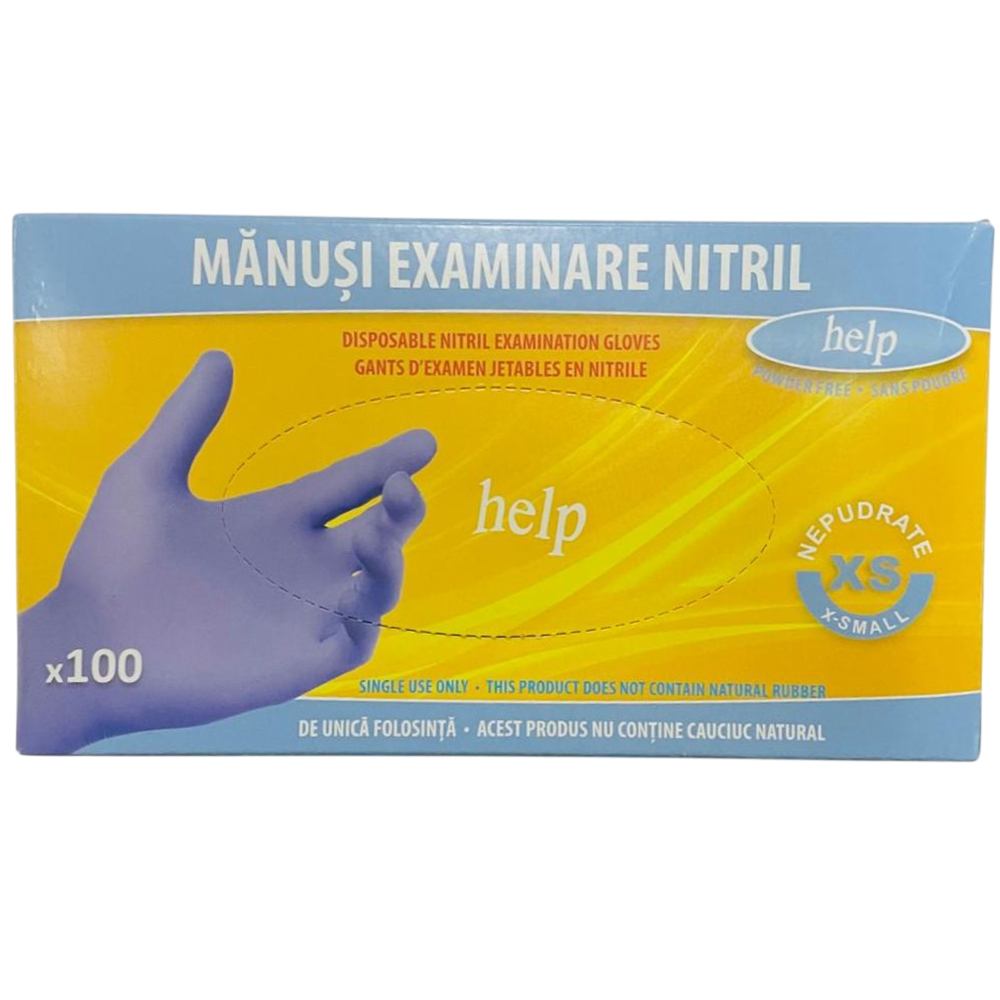 Manusi de examinare din nitril nepudrate, marimea XS, 100 bucati, Help