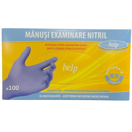 Manusi de examinare din nitril nepudrate, marimea XS, 100 bucati, Help