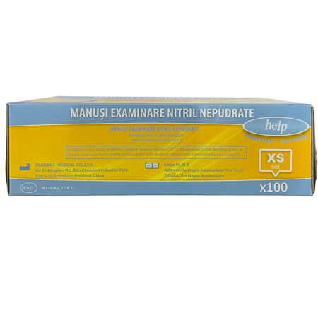 Manusi de examinare din nitril nepudrate, marimea XS, 100 bucati, Help 705908