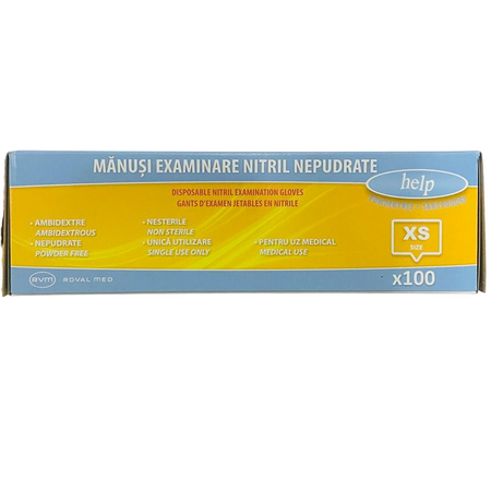 Manusi de examinare din nitril nepudrate, marimea XS, 100 bucati, Help 705909